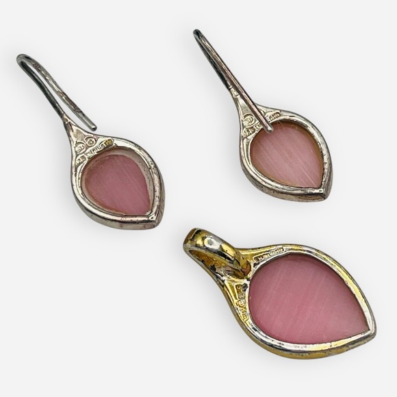 SU Thailand Pink Mother of Pearl Teardrop Earrings Pendant Sterling Silver Set - Picture 2 of 6